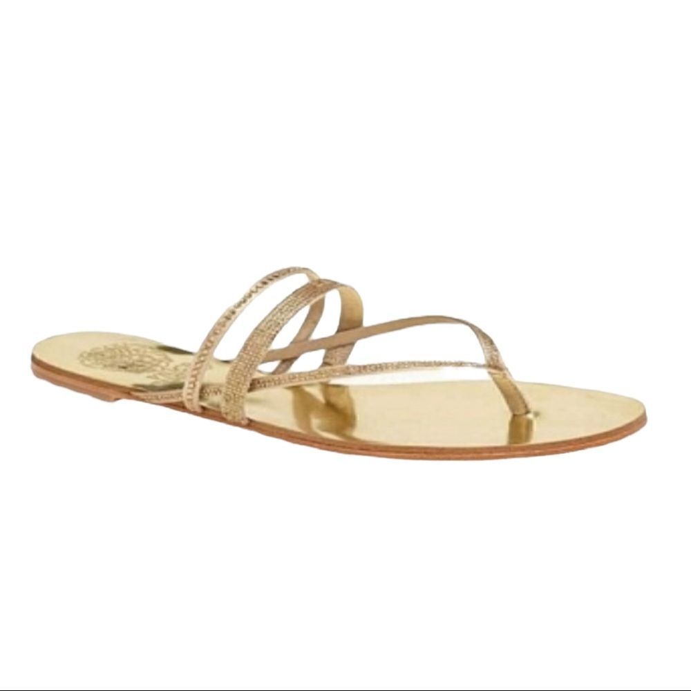 Vince Camuto Evora Rhinestone Strappy Slip On Sandals Gold Size 6.5M
